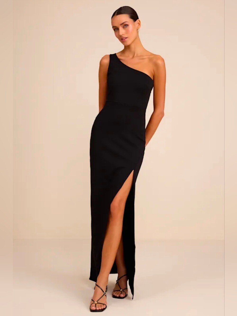 Lulu's Good Times Only Black One-Shoulder Maxi Dress